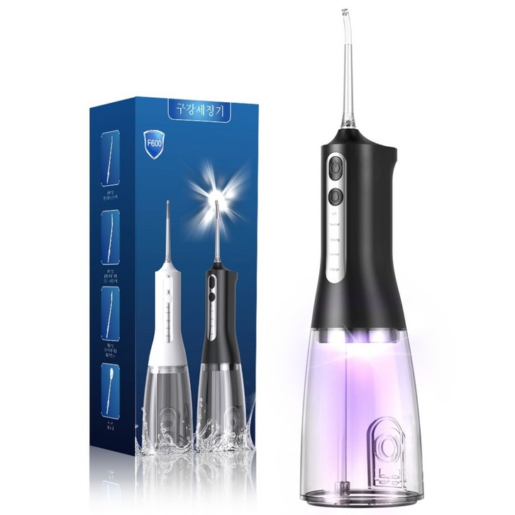 휴대용 구강세정기 300ml 용량 자외선 살균 스케일링 , 맥동 수압 , 4개 교체 노즐 포함, F600