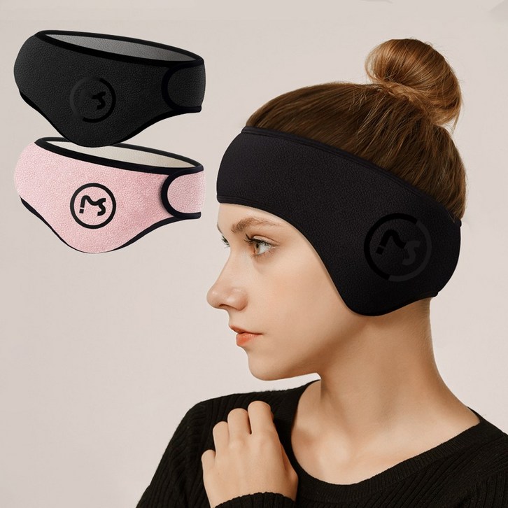 11 풀오버 플리스 겨울 러닝 귀마개 헤어밴드 기모 귀달이 골프 이어머프 벨벳, 2개, 블랙핑크