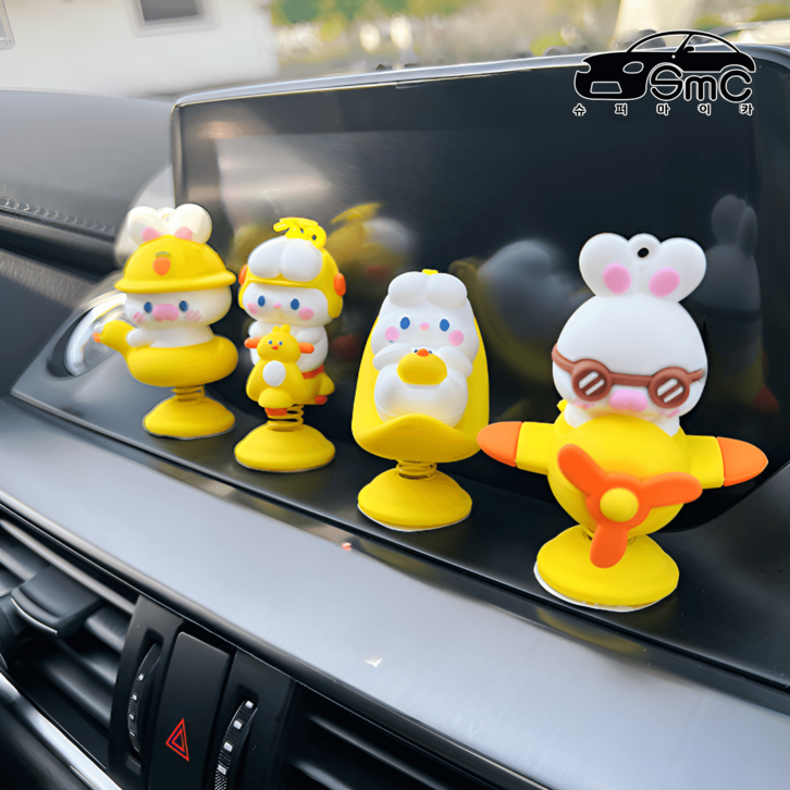 차량용 노란토끼 흔들인형 피규어 대시보드 장식 3종 노호혼