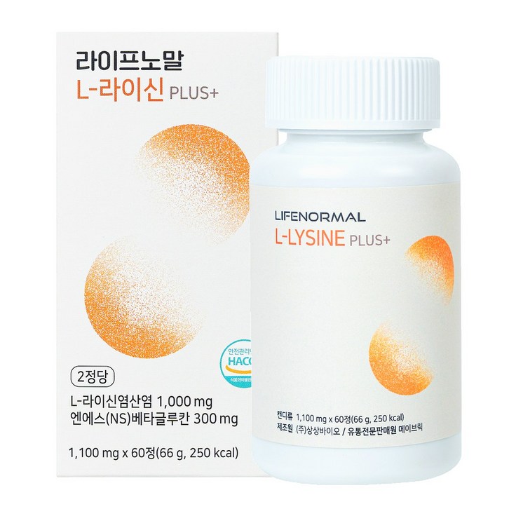 라이프노말 라이신 플러스 베타글루칸 아연 프로폴리스 비타민 B, 6개, 60정