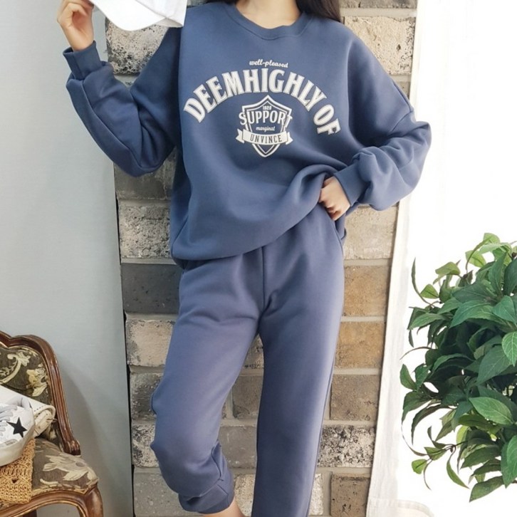 상상그이상 여성용 국내제작 1928 기모세트 부드러운 원단 고급소재 따뜻한 특양면소재 가성비 좋은 심플한 맨투맨 조거팬츠 세트 편하게 입기좋은 가벼운 트레이닝 운동복코디