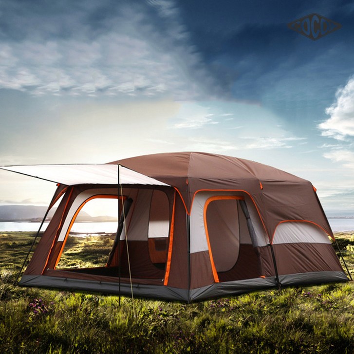 코코프 캠핑용 휴대용 글램핑 천막 투룸 패밀리 텐트 대형, 브라운, 68인용