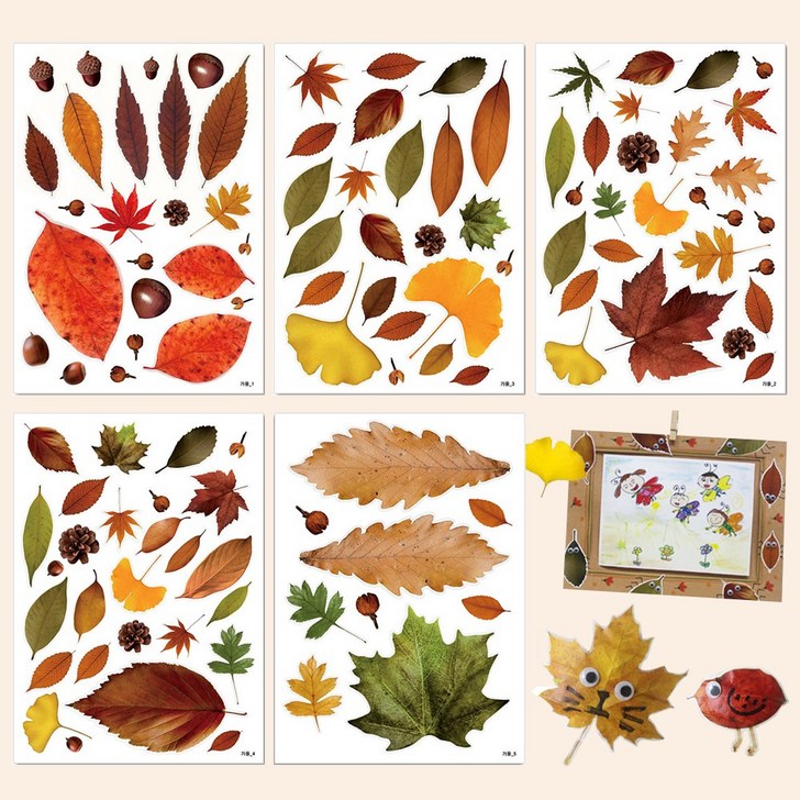 뚝딱 가을 나뭇잎 스티커 5매 세트 단풍 낙엽 유치원 어린이집 꾸미기 만들기