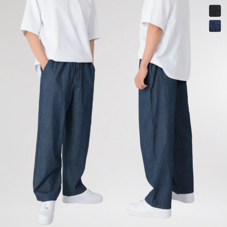 남성 여름 청바지 린넨라이크 데님 와이드 밴딩 이지팬츠