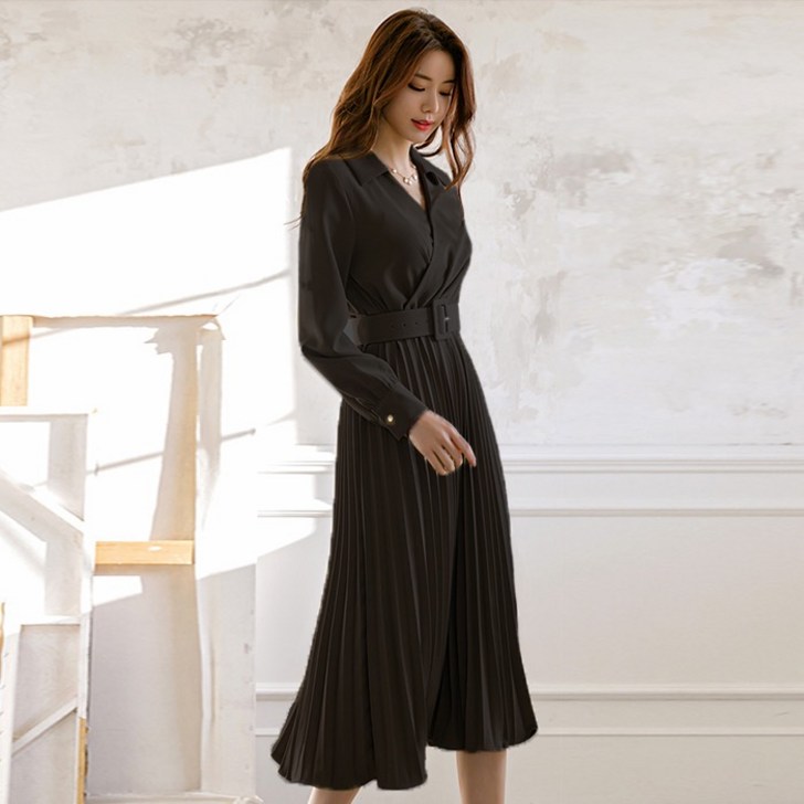 큐엘아리아 여성 오피스룩 정장 플리츠 원피스