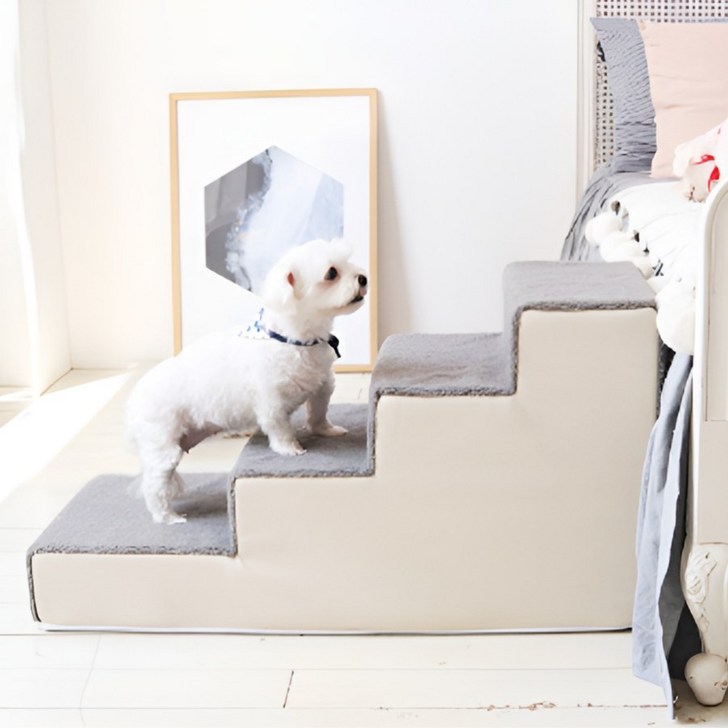 고급 양털 강아지계단 4단 고양이 애견 스텝 부클 뽀글이 대형 높이 48cm