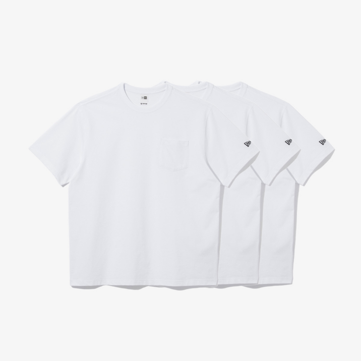 국내정품 오늘출발 뉴에라 MLB 에센셜 무지 포켓 반팔티 화이트 3개입 GRAZU