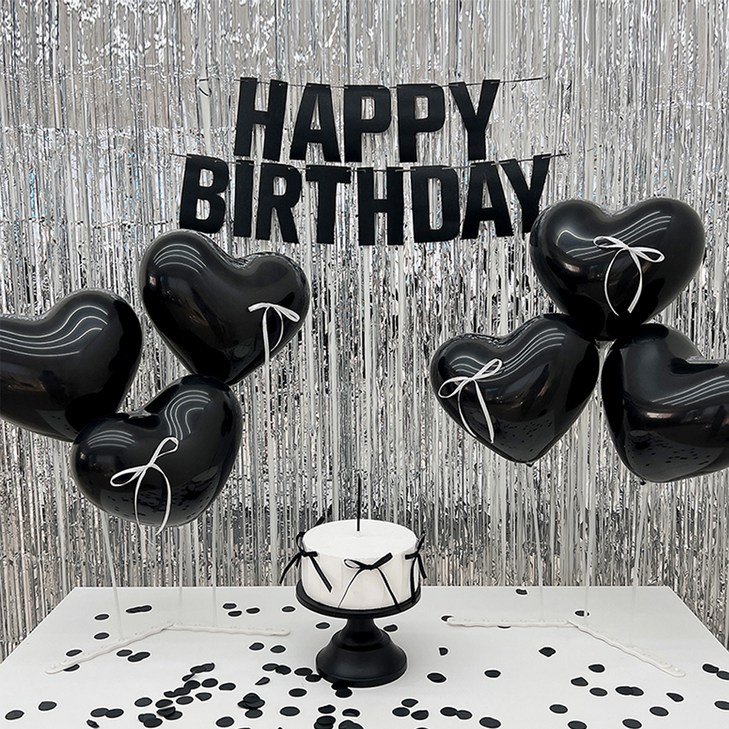 HBD 커튼 파티 세트, 실버블랙, 1세트 HBD 커튼 파티 세트, 실버블랙, 1세트