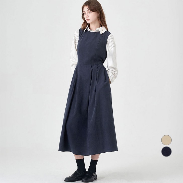 ELLE PARIS 스웨이드 플리츠 뷔스티에 원피스