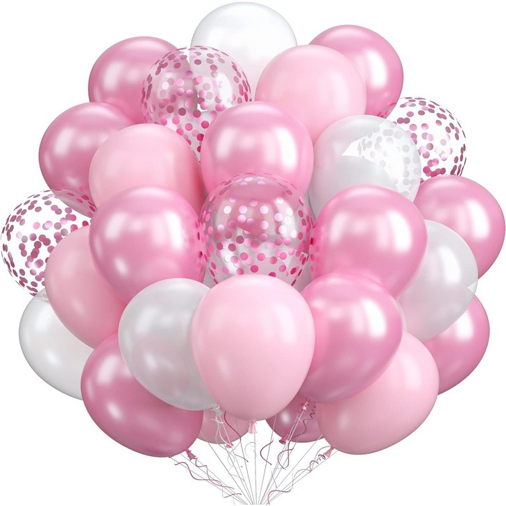 CEUQIESO 55pcs 둥근 풍선, 30cm 핑크 둥근 풍선, 흰색 풍선, 분홍색 색종이 풍선 헬륨 풍선, 생일 파티 풍선