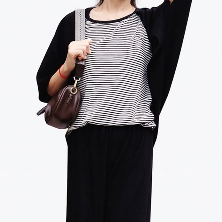 여성 울 루즈핏 스트라이프 일체형 가오리가디건