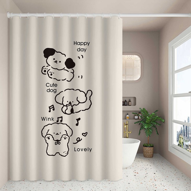 Allilio 고급 방수 욕실 샤워커튼 화장실 파티션 가림막 커튼  커튼링  봉 세트