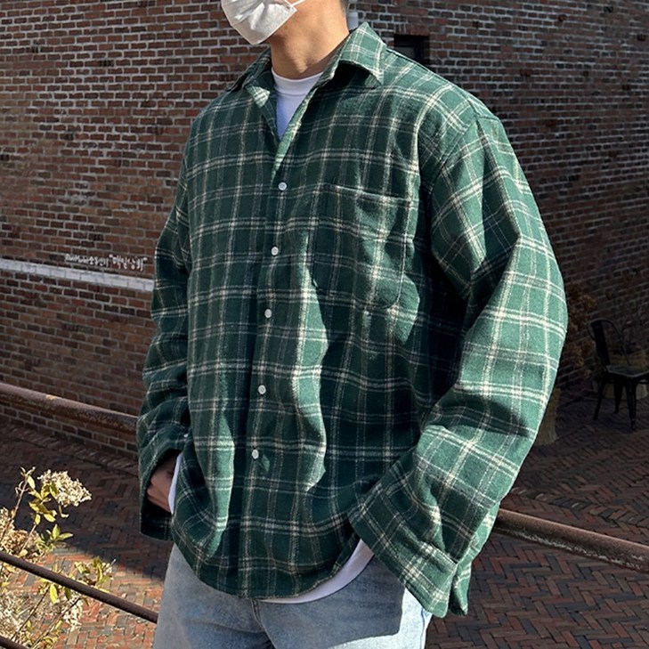 고룩 피치 기모 체크박스 오버핏 셔츠 3컬러