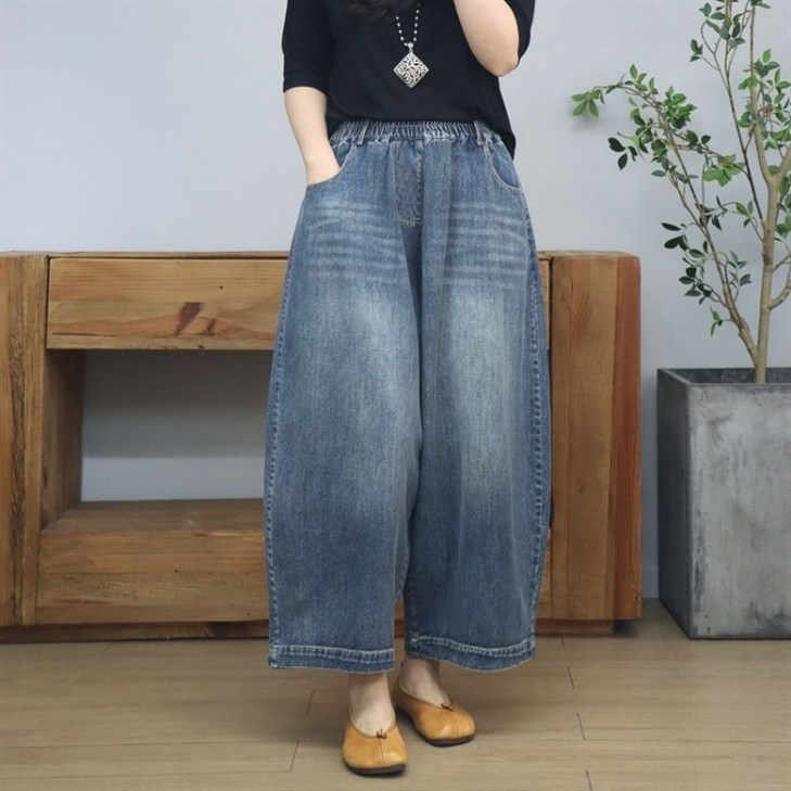다즈몰드드팬츠한치수작게주문 여성 와이드 오버핏 박시핏 밴딩 데님 청바지