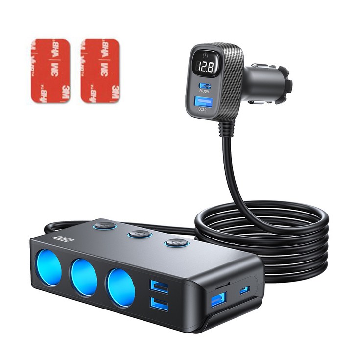 아림 차량용 개별 스위치 3구 멀티 시거잭 소켓 초고속충전 120W 200W 6포트 볼트게이지 전압 표시, 블랙, HC67CPro X3