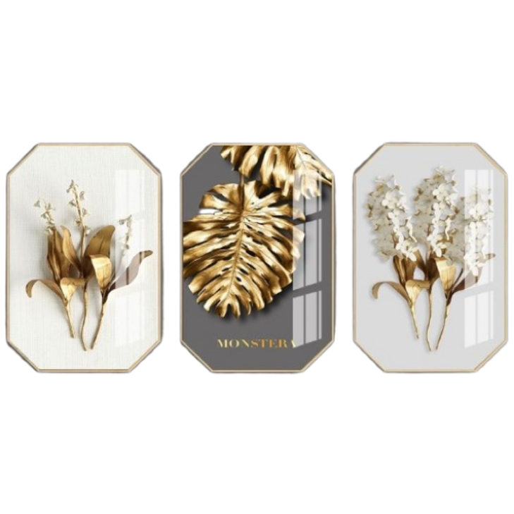 미나박스 북유럽 스타일 몬스테라 액자, 골드메탈, 1개
