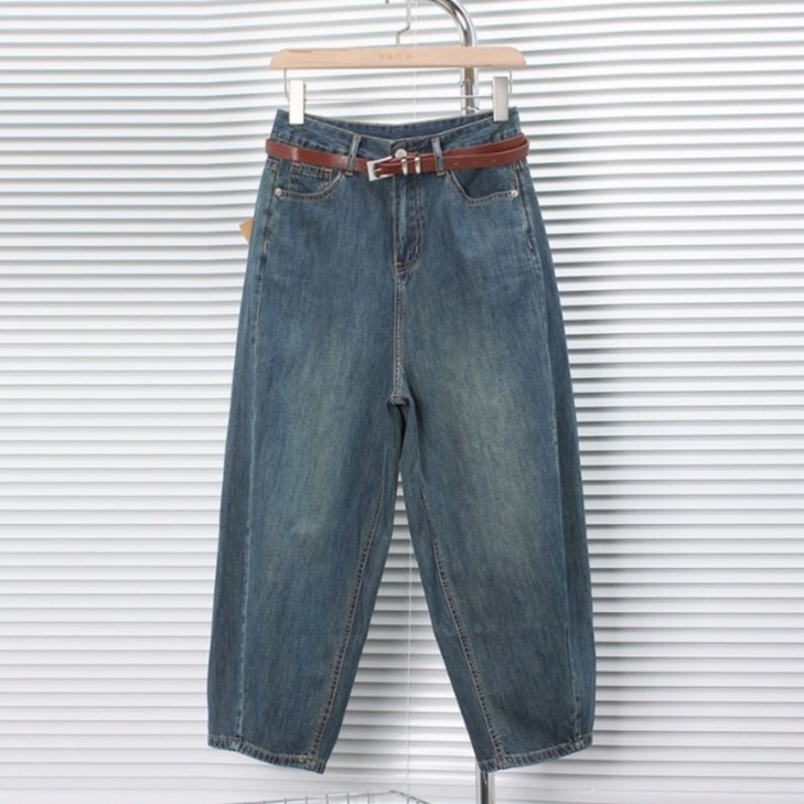 AOKADA 여성 9부 세미 와이드 데님 팬츠 여름 키작녀 청바지