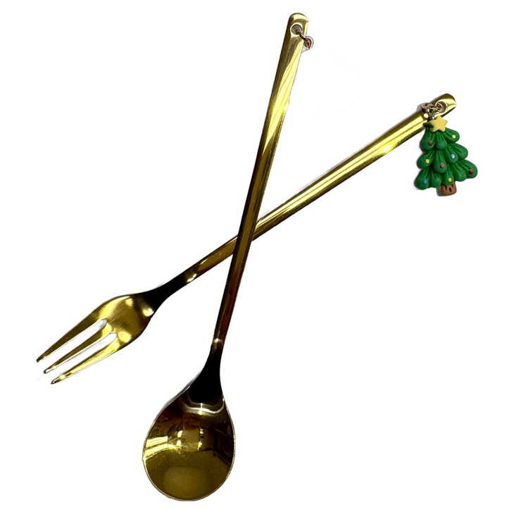 쿠리풀 팬던트 티스푼포크 세트 산타 트리