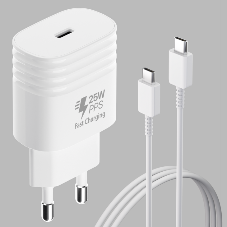 탐사 x 솔루엠 삼성전기 스핀오프 PD25W PPS C타입 1포트 초고속 충전기  CtoC 케이블, 화이트, 1세트