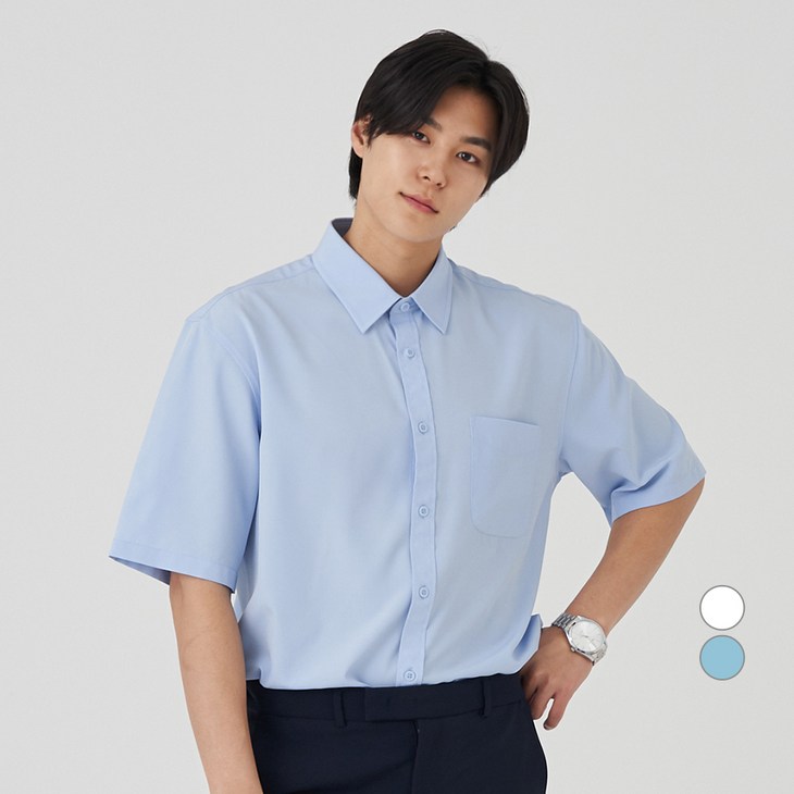 캐럿 남성용 구김 없는 링클프리 반소매 셔츠