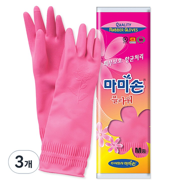 마미손 플라워 고무장갑, 중(M), 3개