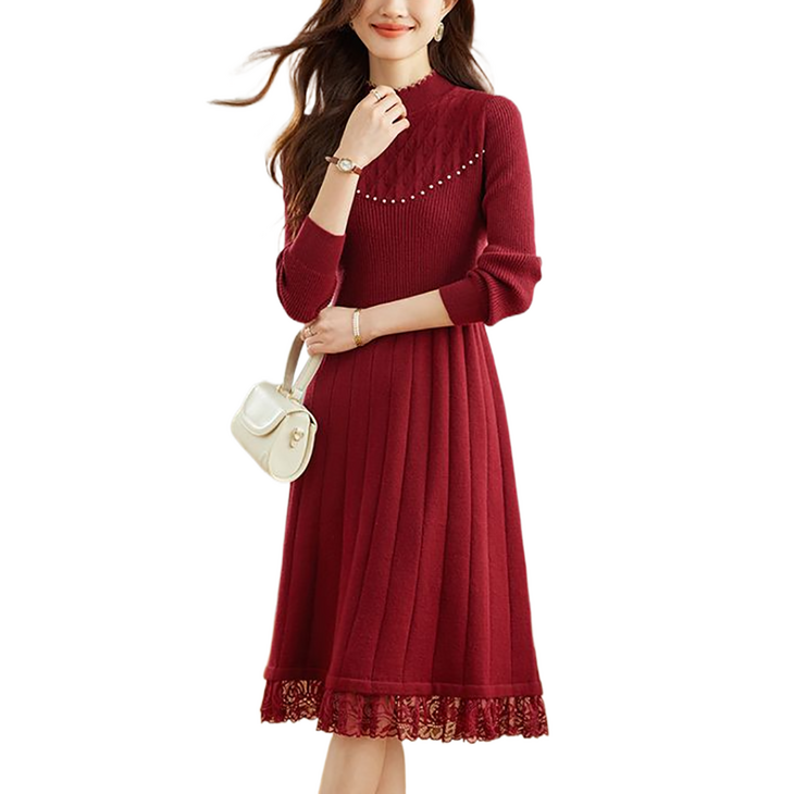 셀럽당  니트 레이스 원피스 스타일리쉬 이너 미디 가을 겨울 니트 원피스M2739
