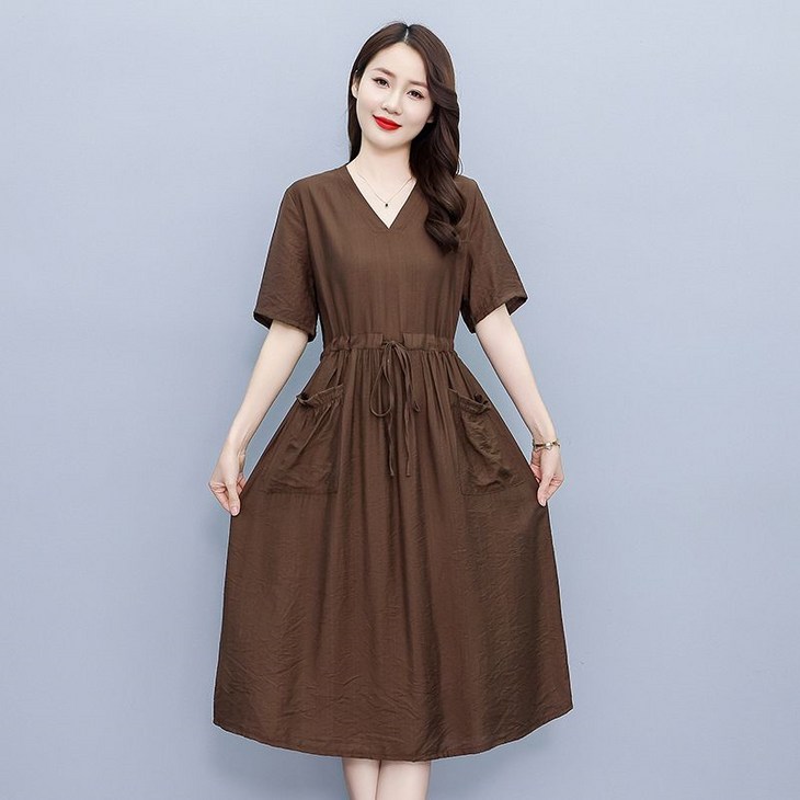 8color 여성 V넥 허리스트링 반팔원피스 여름원피스 롱원피스 휴양지원피스 원피스