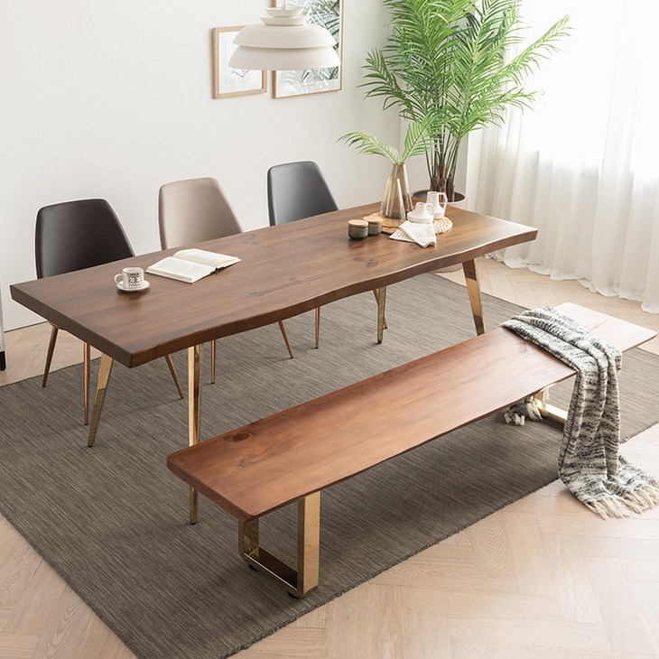 베르디안 best 로나 우드슬랩 8인용 원목테이블 2M, A자형다리골드