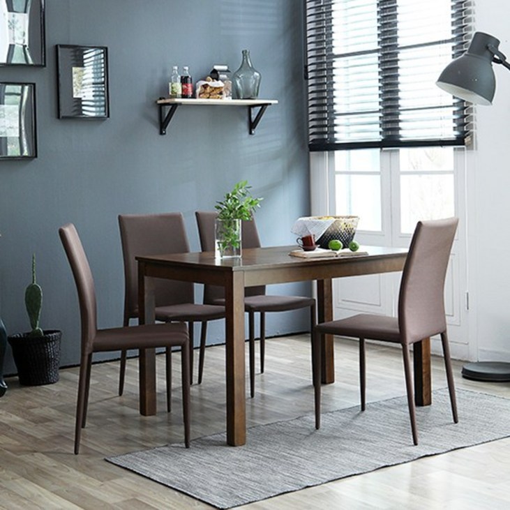 베스트리빙 캘빈 젠 원목 or 하이그로시 4인용 식탁 테이블 세트/의자4개 2colors, 모카