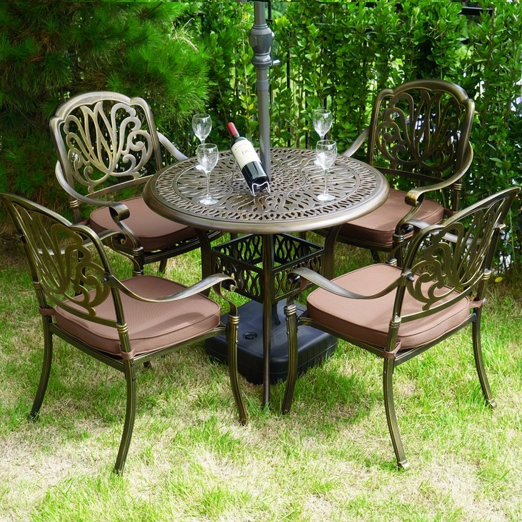 루이자몰 정원 카페 철제 주물 야외테이블세트 주물테이블 90cm + 로즈의자 4개 4인용, 단일색상