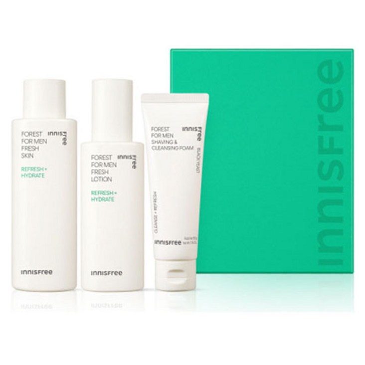 이니스프리 포레스트 포맨 프레시 스킨케어 스킨 180ml 로션 140ml 쉐이빙 앤 클렌징 품 50g 세트