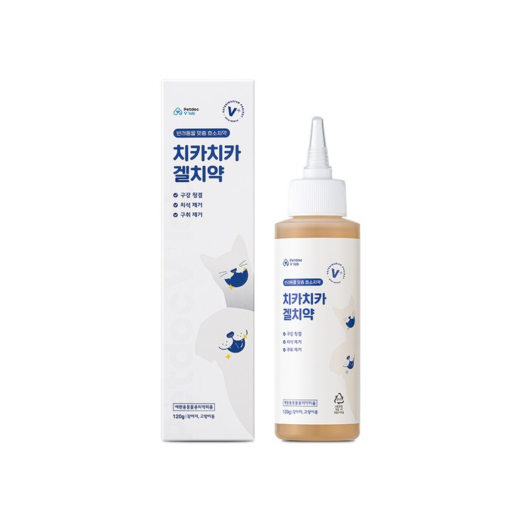 브이랩 강아지 고양이 치카치카겔 바르는 치약  360도 칫솔 세트, 1개, 120ml