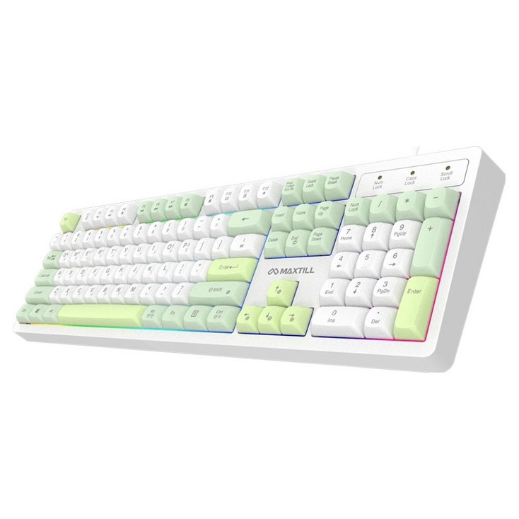 맥스틸 멤브레인 3컬러 키캡 RGB USB 유선 일반형 키보드, GREEN  White, GMKM1U, 제조사축