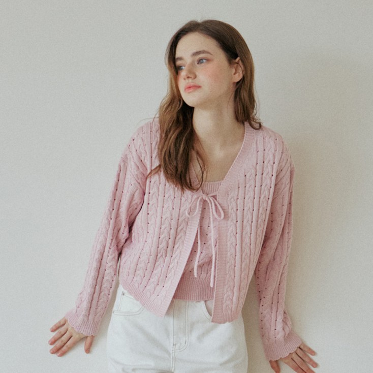 엽페 여성용 LACE RIBBON CARDIGAN