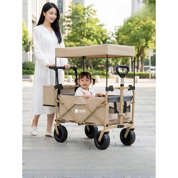 아이 칸막이 캠핑 유모차 카트 야외 어린이용 웨건 경량 접이식 아기 개모차 손잡이 여행용