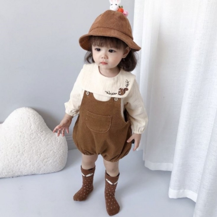 코듀로이 골덴 다람쥐 멜빵 블라우스 세트