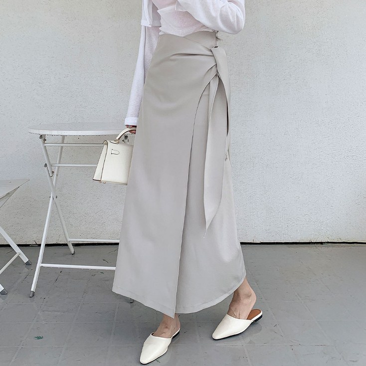 떳다그녀 럭시 매듭 리본 언발 사이드 랩치마 하객룩 데이트룩 로맨틱 봄 가을 스판 롱스커트