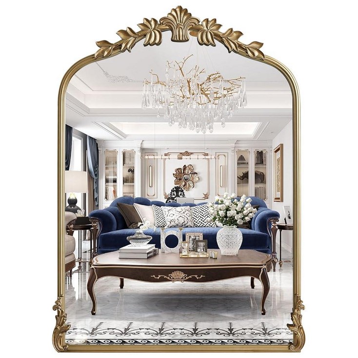 WallBeyond 화장대용 블랙 빈티지 거울, 55.9 x 76.2cm22 30인치, 화려한 프레임이 있는 앤티크 욕실, 거실, 벽난로용 아치형 108465