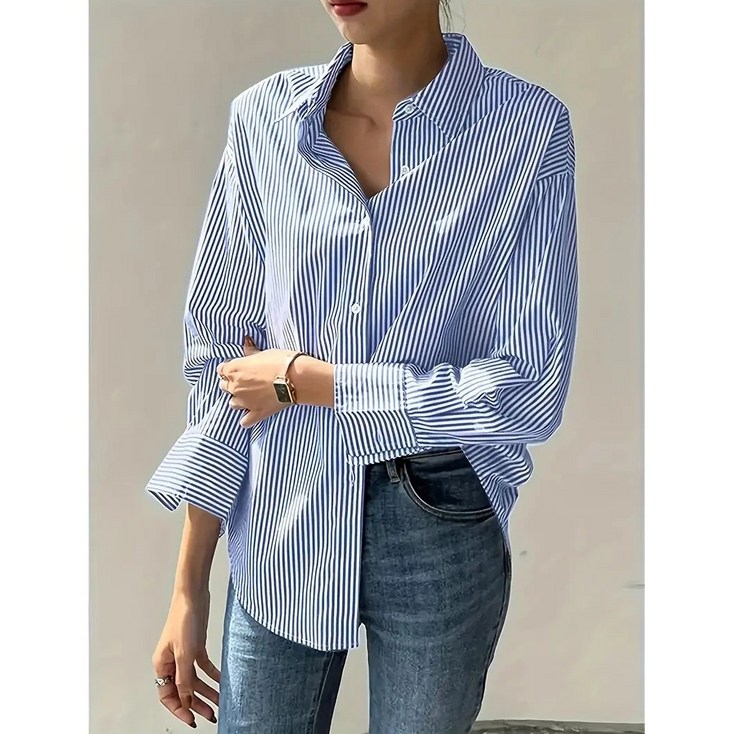 파스치노 여성 스트라이프 루즈핏 긴팔 셔츠
