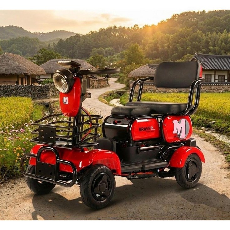 일렉하임 사륜 전동스쿠터 노인전동차 어르신 효도 전기자전거 네발 전기차, 레드