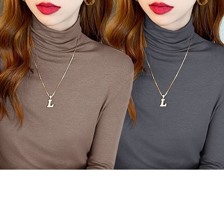 11 여성 폴라티 슬림핏 하이넥 긴팔 티셔츠 모달 반폴라티 2매입 봄 가을 여자 목폴라 긴팔티 YJW