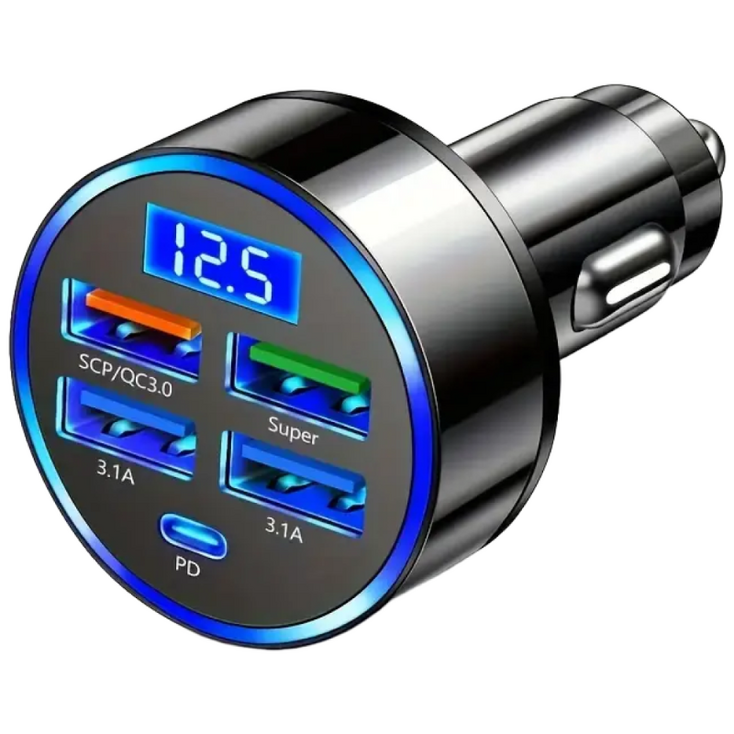 세컴 5포트 초고속 차량용 충전기 자동차 시거잭 USB 4구  C타입 1구