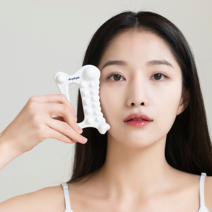괄사 마사지기 얼굴 바디 승모근 마사지 림프순환 두피 괄사, 화이트, 1개