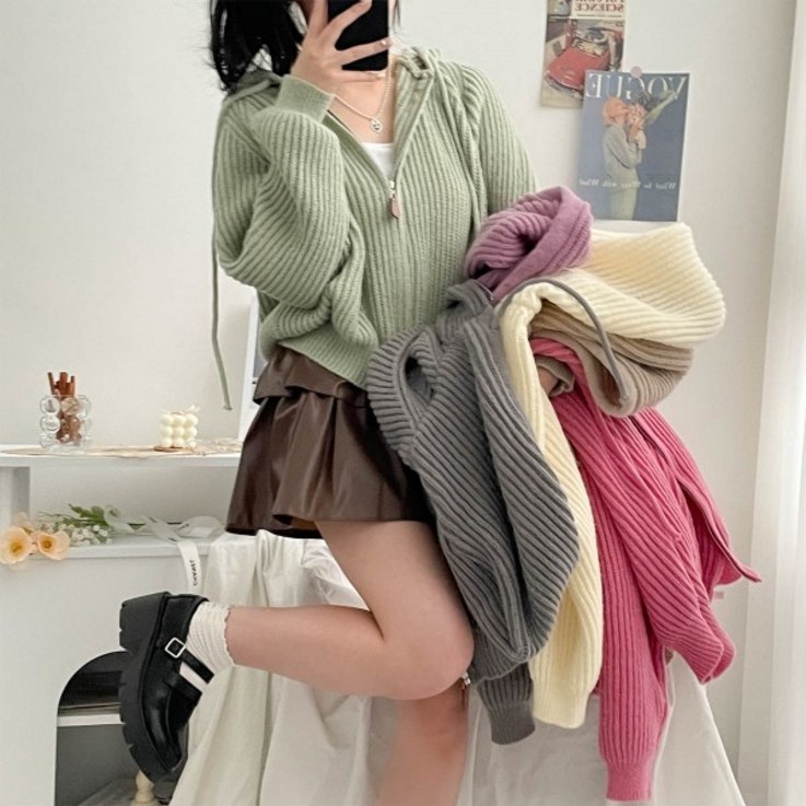 입꼬 몽실 도톰 벌룬 후드 니트집업6color 입꼬 몽실 도톰 벌룬 후드 니트집업6color