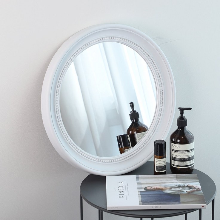 화이트 엔틱 빈티지 원형거울 인테리어 탁상 화장대 벽거울, 화이트
