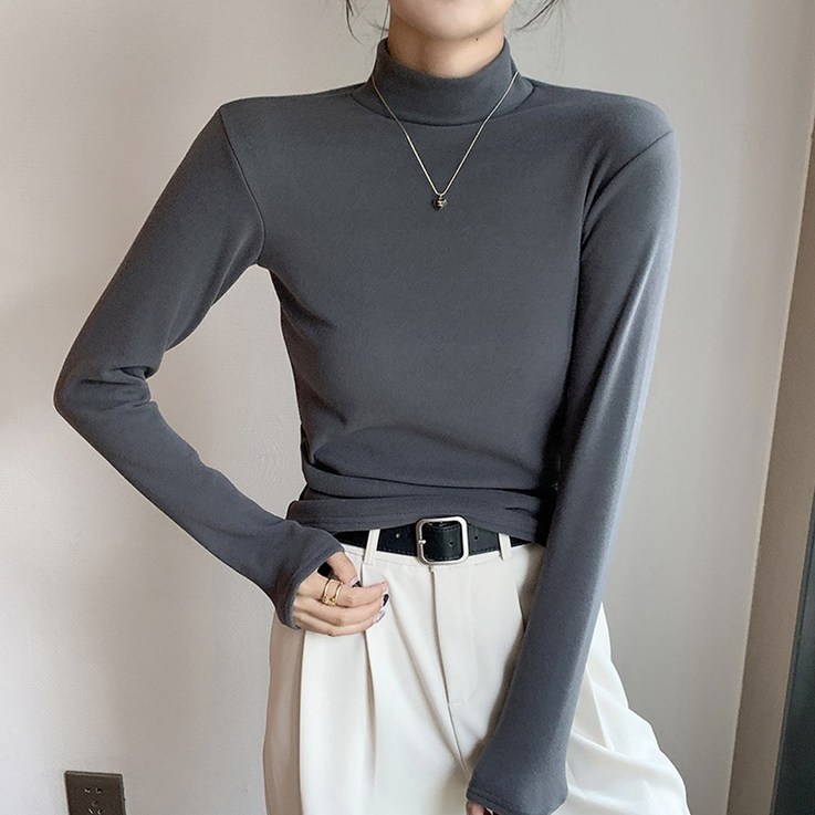 댄유온 여성 따듯한 기모 반목 목폴라 슬림핏 긴팔 티셔츠 댄유온 여성 따듯한 기모 반목 목폴라 슬림핏 긴팔 티셔츠