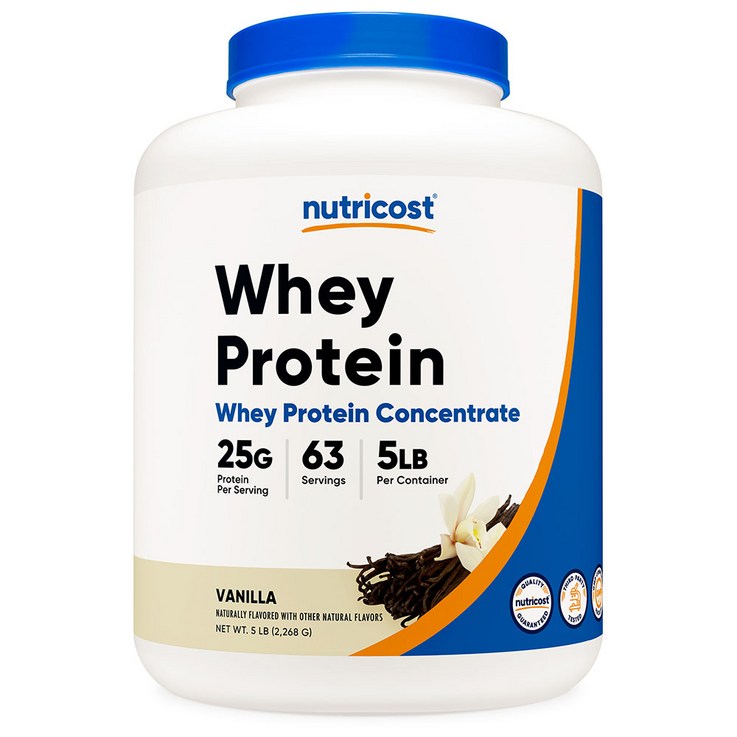 뉴트리코스트 웨이프로틴 컨센트레이트 바닐라맛, 5lb, 1개, 1서빙 31.92g, 63회분 Whey Protein Concentrate 5 LBS Vanilla 복합 프로틴 파우더, 5lb, 1개