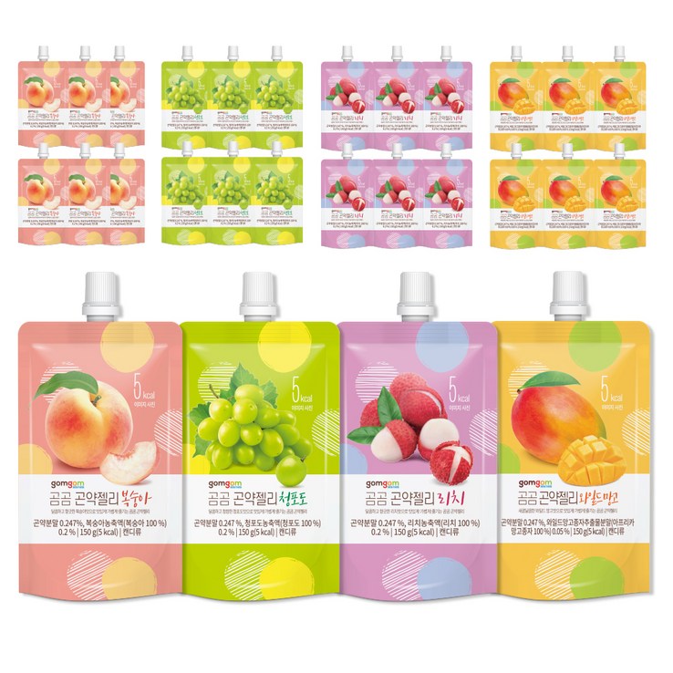 곰곰 곤약젤리 후르츠 패키지 28팩 복숭아 150g x 7p  와일드 망고 150g x 7p  청포도 150g x 7p  리치 150g x 7p
