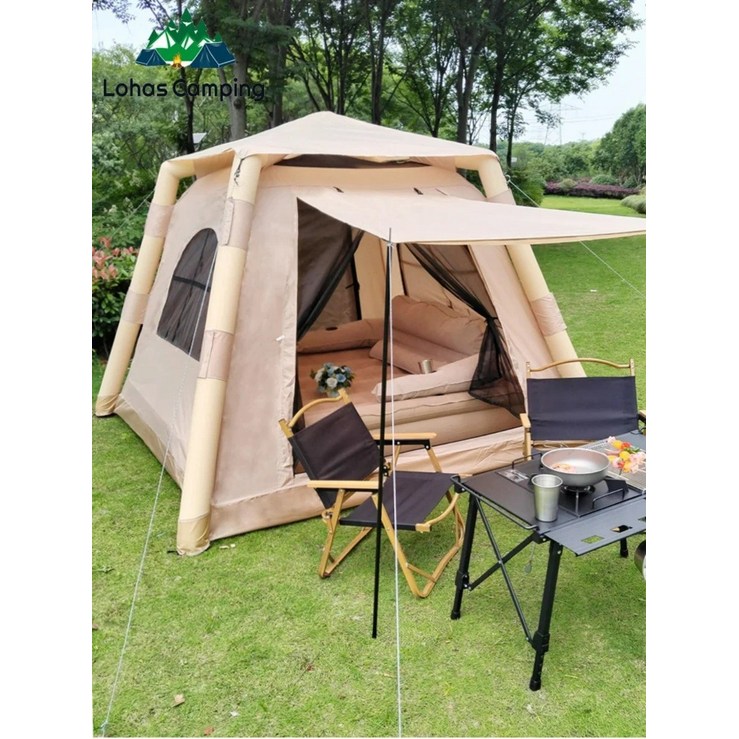 Lohascamping 리빙쉘텐트 에어텐트 34인용 공기텐트 원터치텐트 대형텐트 에어쉘터 캠핑텐트 돔텐트 자동텐트 경량텐트 원클릭 텐트, 베이지