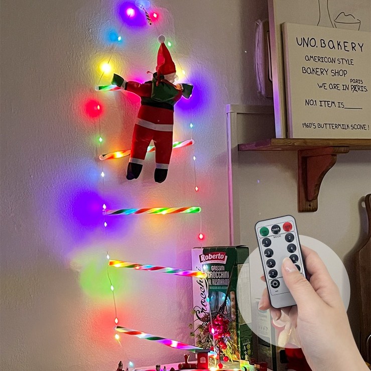 LED 조명 장식 크리스마스 소품 사다리 타는 산타클로스 업그레이드 산타 인형본품리모컨사다리